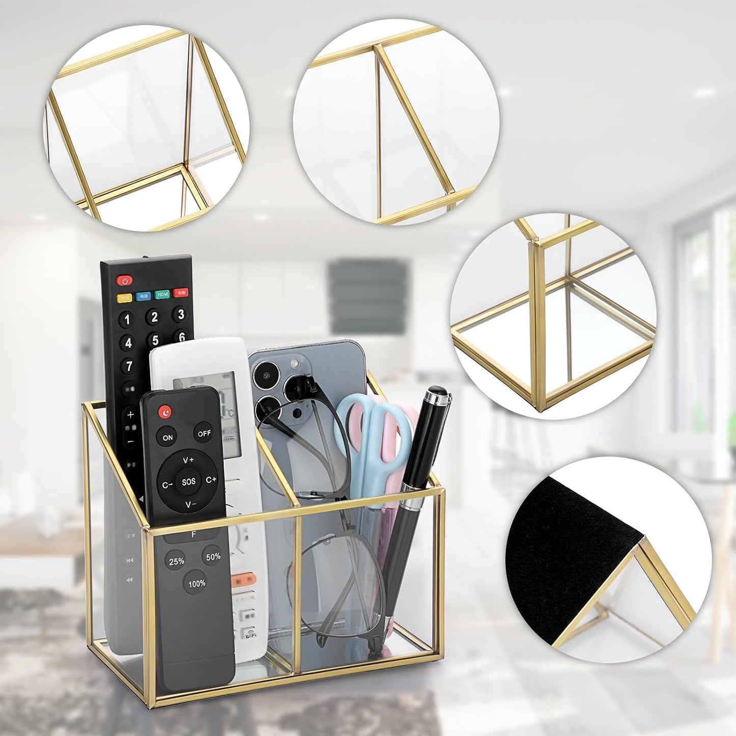 Soporte control remoto cristal con 2 compartimentos