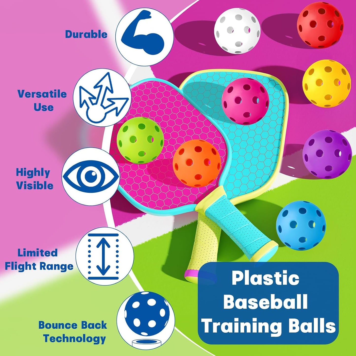 Pack 24/80 pelotas béisbol plástico huecas entrenamiento