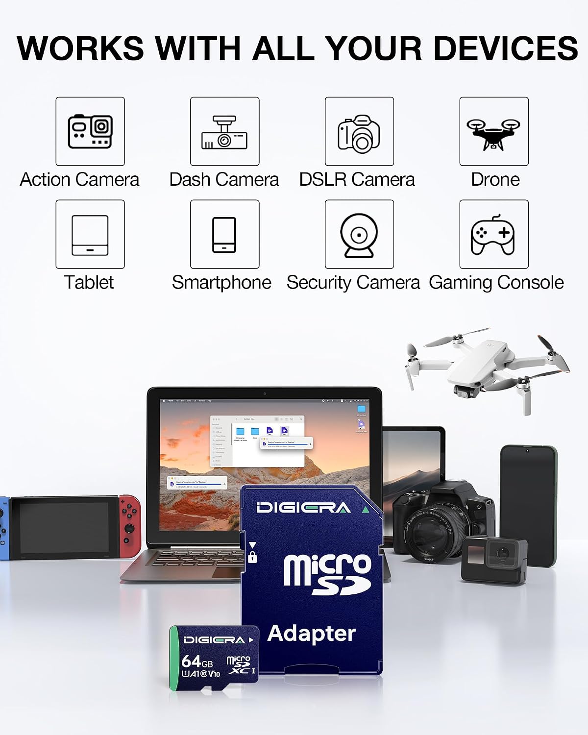 Tarjeta microSDXC 64 GB UHS-I 100 MB/s para teléfonos y