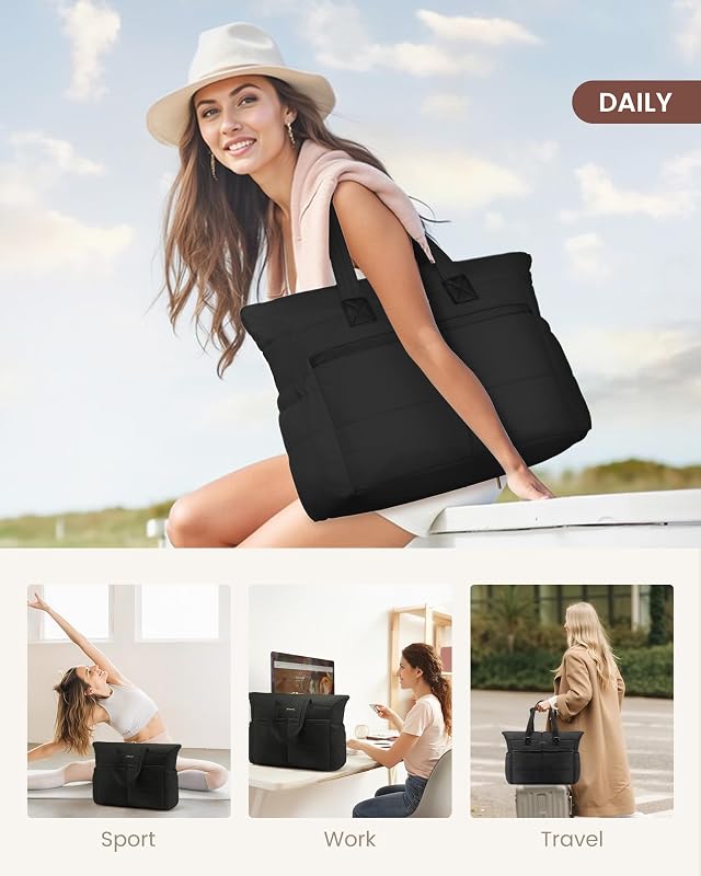 Bolsa tote acolchada con bolsillos para laptop
