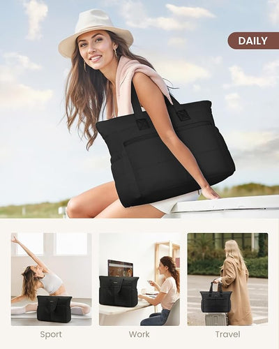 Bolsa tote acolchada con bolsillos para laptop