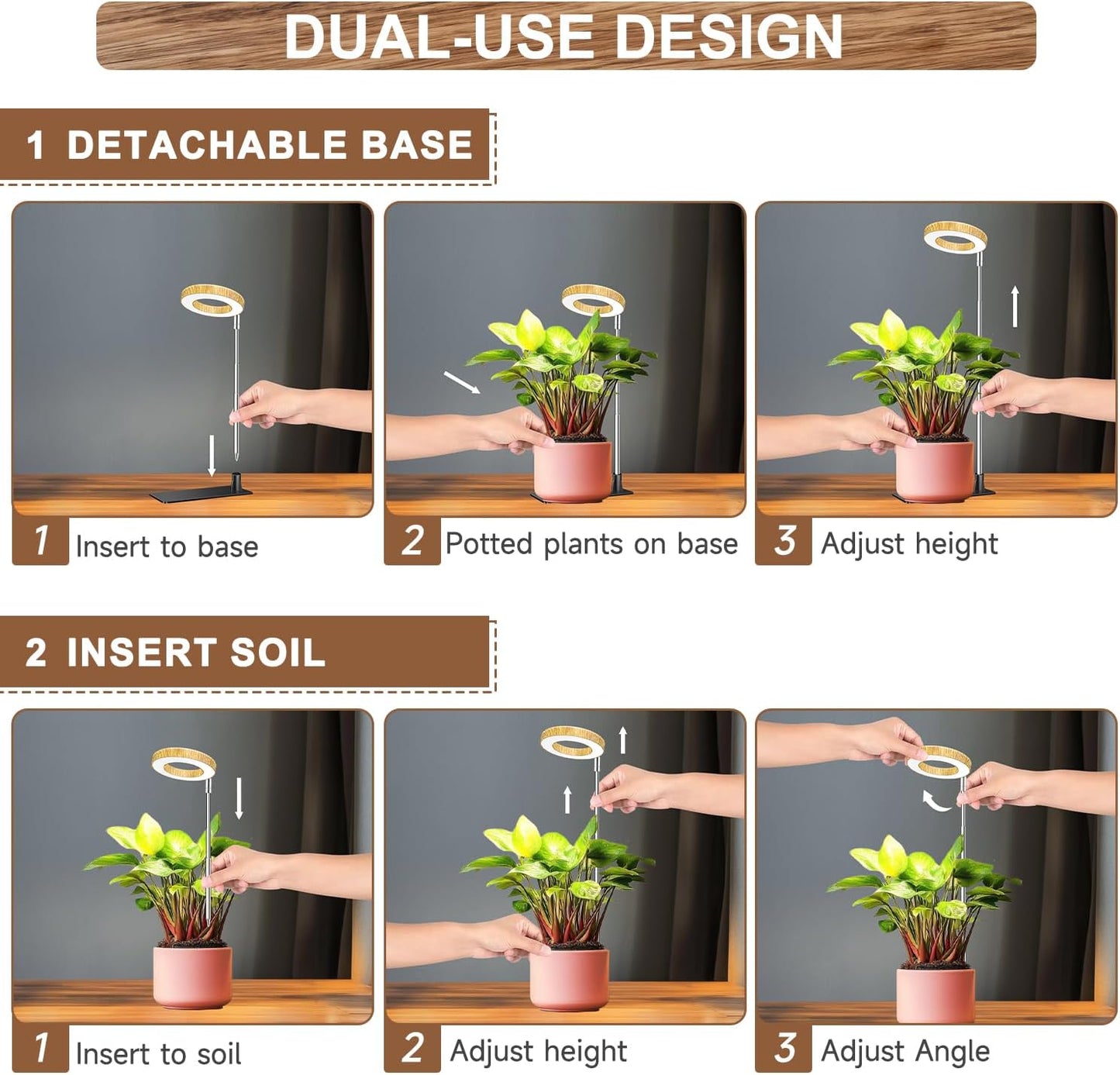 Luz cultivo plantas interior 48 LED madera sintética 5 brillo