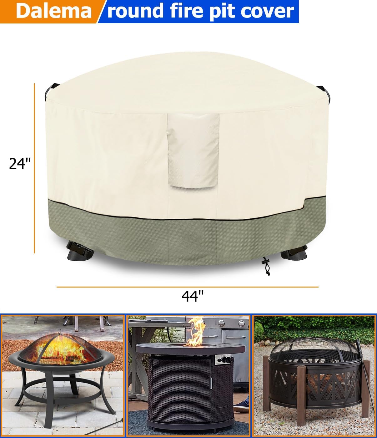 Cubierta fogata redonda 600D impermeable 44x24pulg beige
