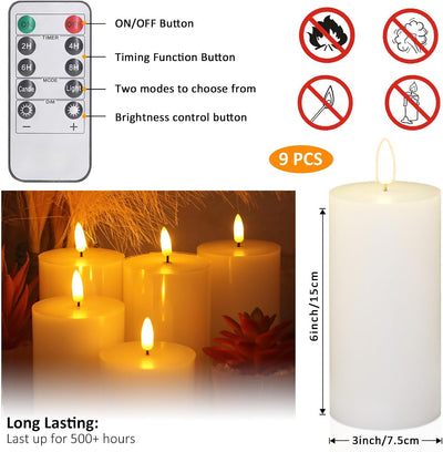 9 Velas LED Sin Llama Plana Control Remoto Bodas Festivales