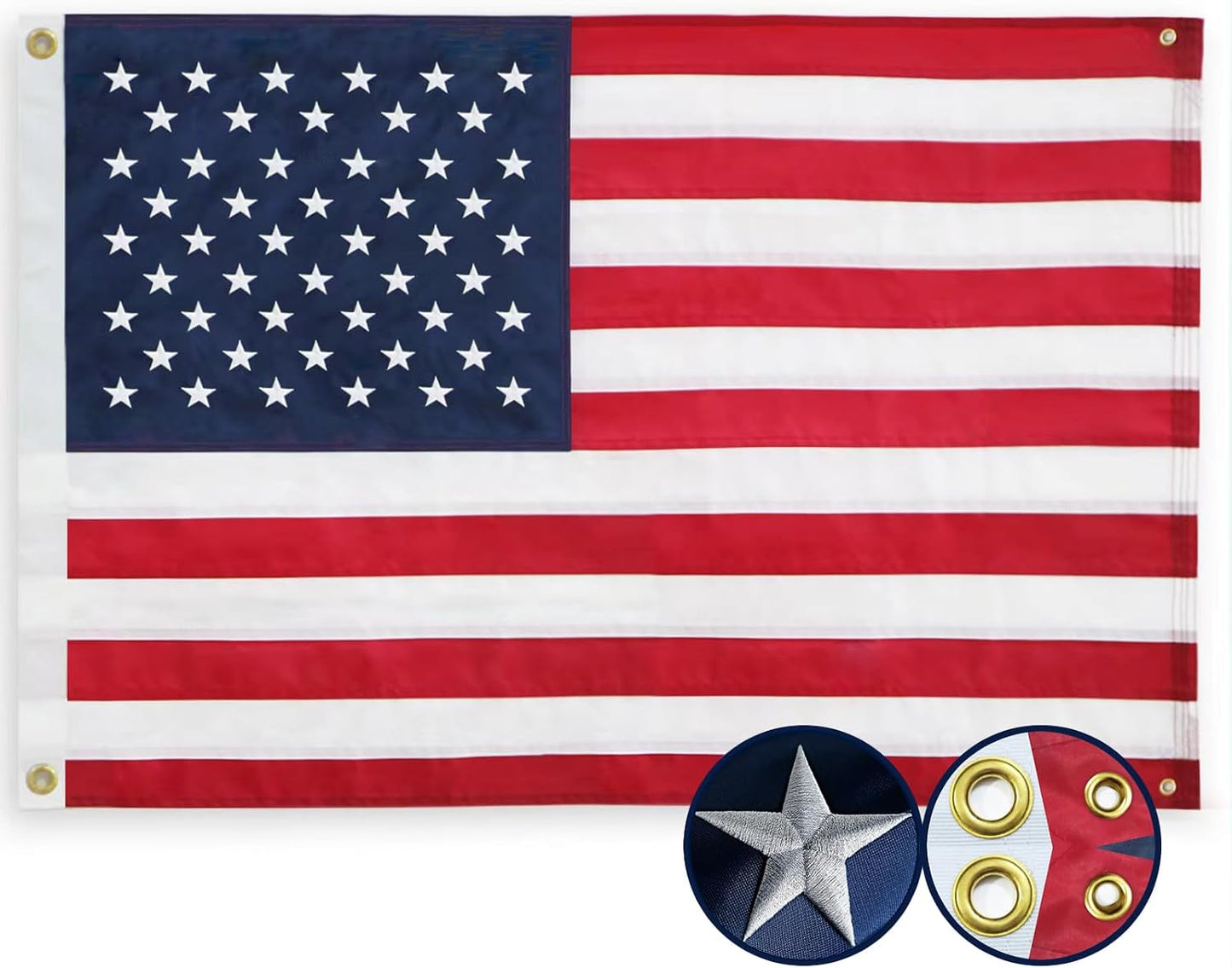 Bandera EE.UU. 2x3ft ojales latón estrellas bordadas