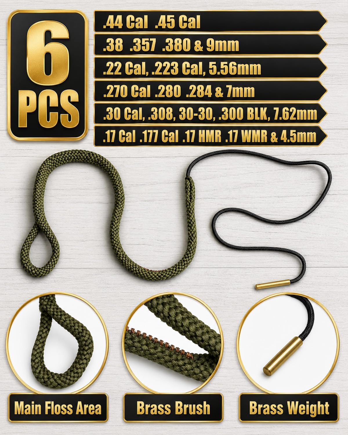 Limpia armas para pistolas y rifles .22 .223 5.56mm 9mm