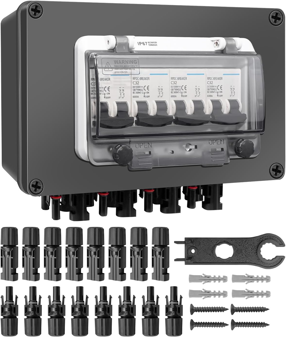 Interruptor solar 4 cuerdas 32A caja IP67 con conectores MC4