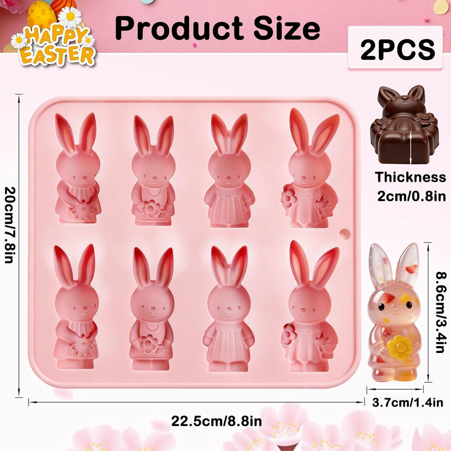 2 Moldes Silicona Conejito Pascua para Chocolate Velas Resina
