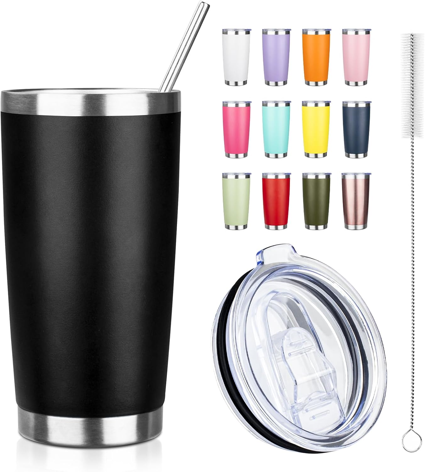 Vaso térmico acero inox con popote y cepillo negro
