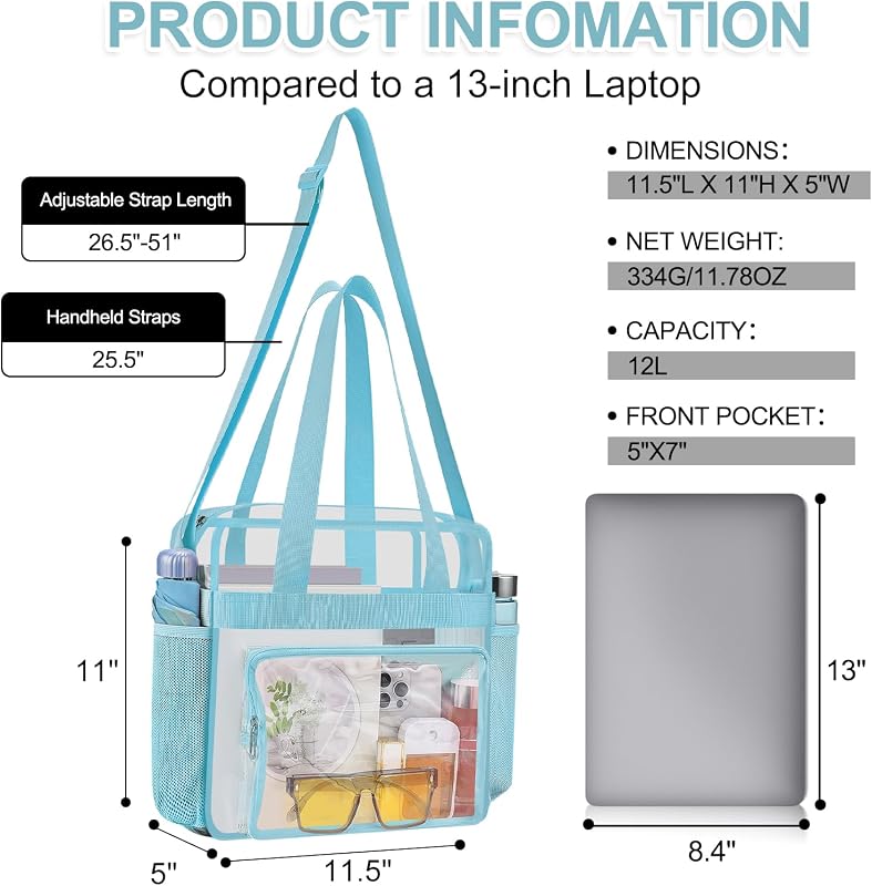 Bolsa transparente para eventos deportivos 12x6x12