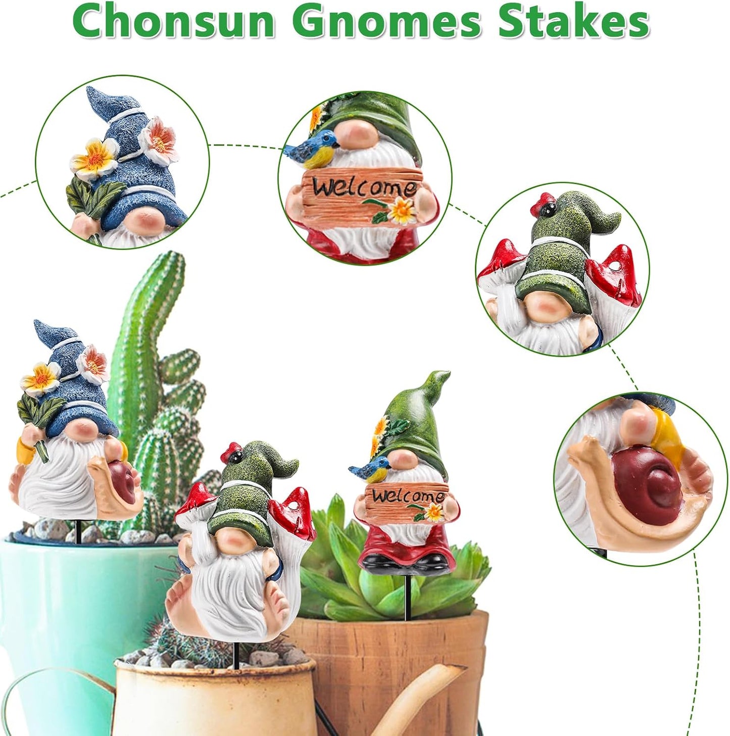 Estacas gnomos jardín 3pulg para macetas y decoración