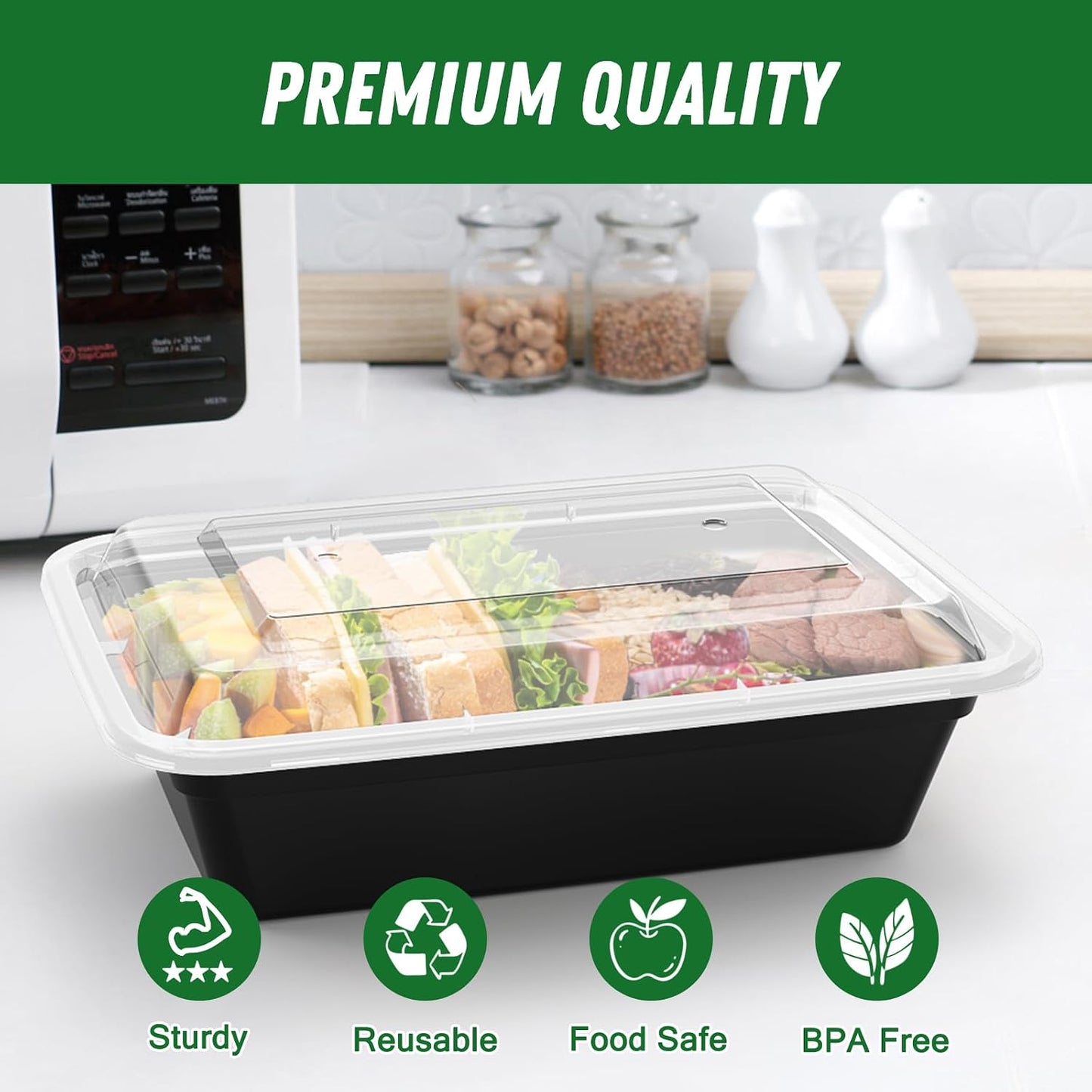50 Pzas Recipientes 38oz Reutilizables con Tapas
