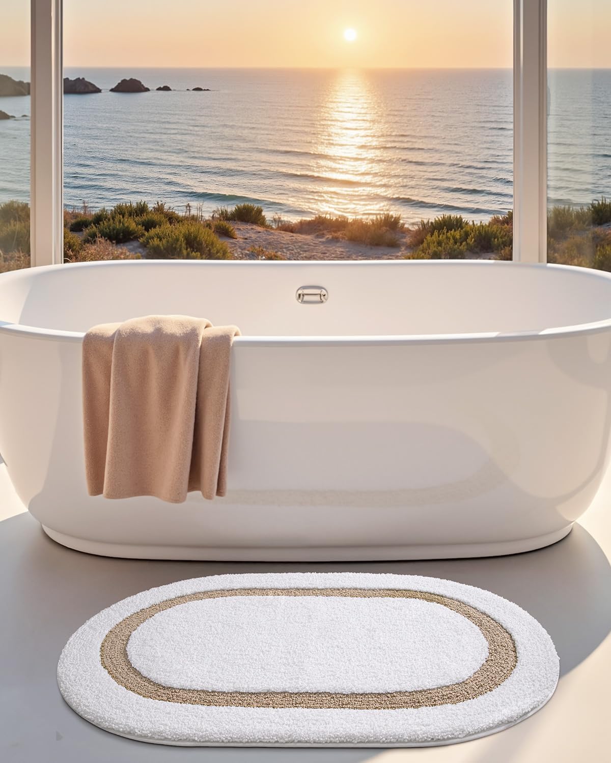 Alfombra baño ovalada 24x44pulg microfibra blanca