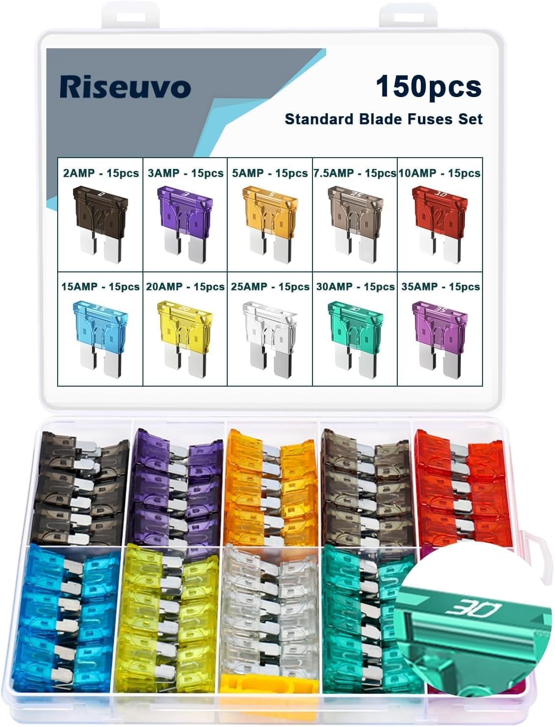Kit 150 Fusibles ATO 2A-35A para Auto Camión RV Barco con Extractor
