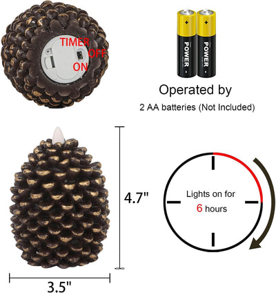 Velas piña LED parpadeantes sin llama 6h juego 2 marrón 3.5x4.7pulg