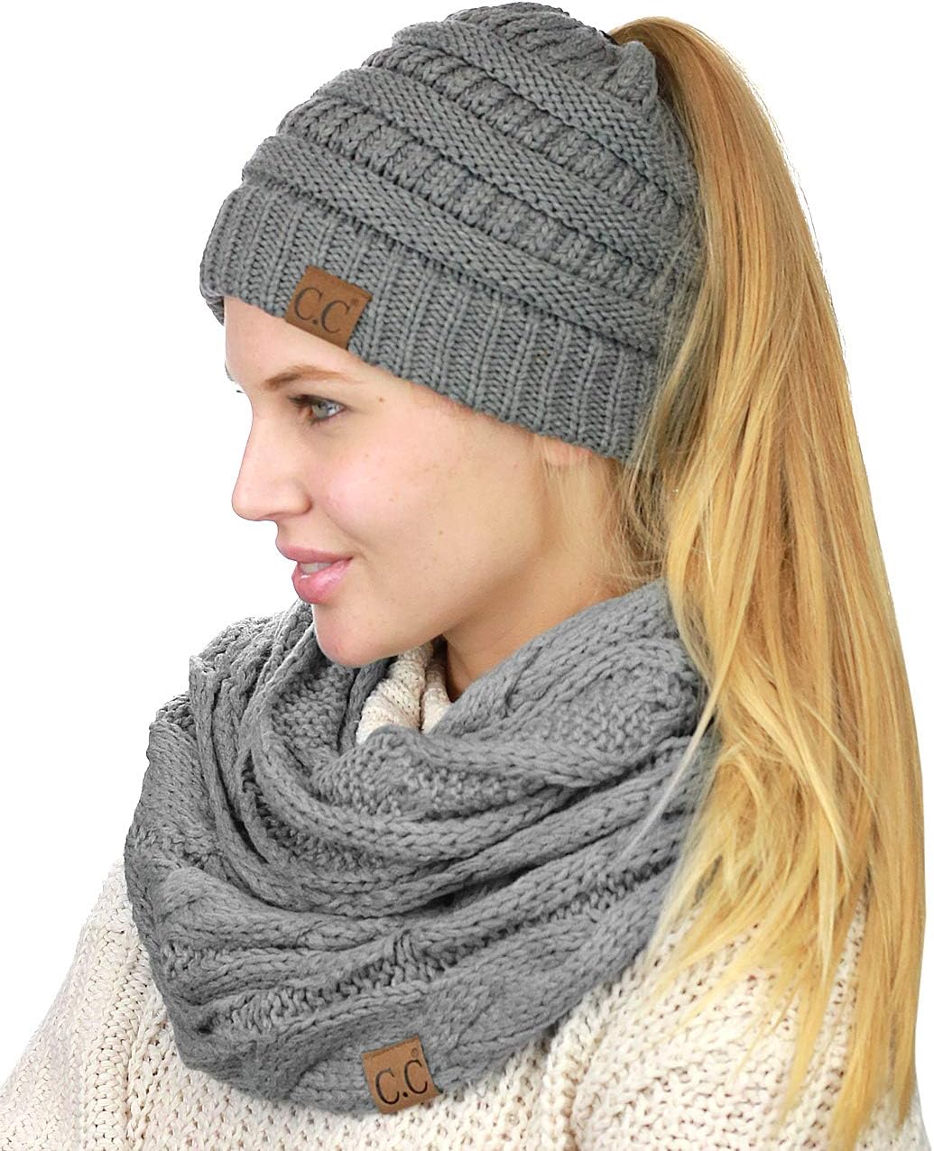 Set gorro punto trenzado y bufanda infinity
