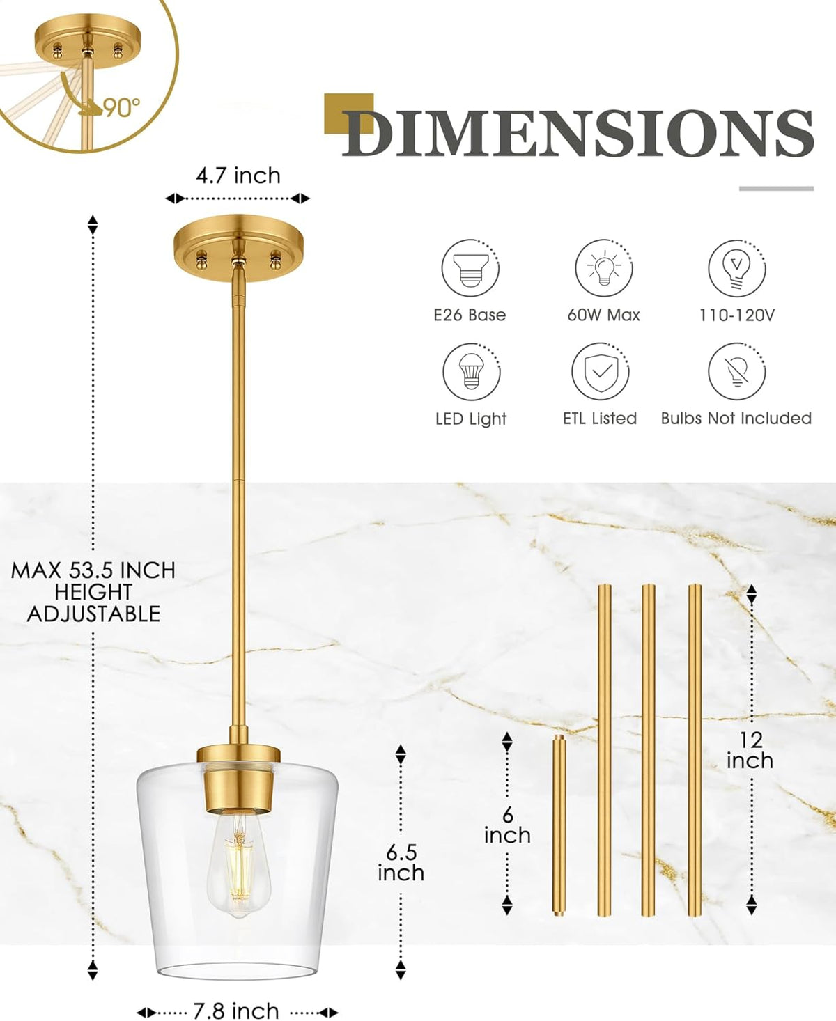 2 Luces Colgantes Isla Cocina 8pulg Oro Cepillado Vidrio