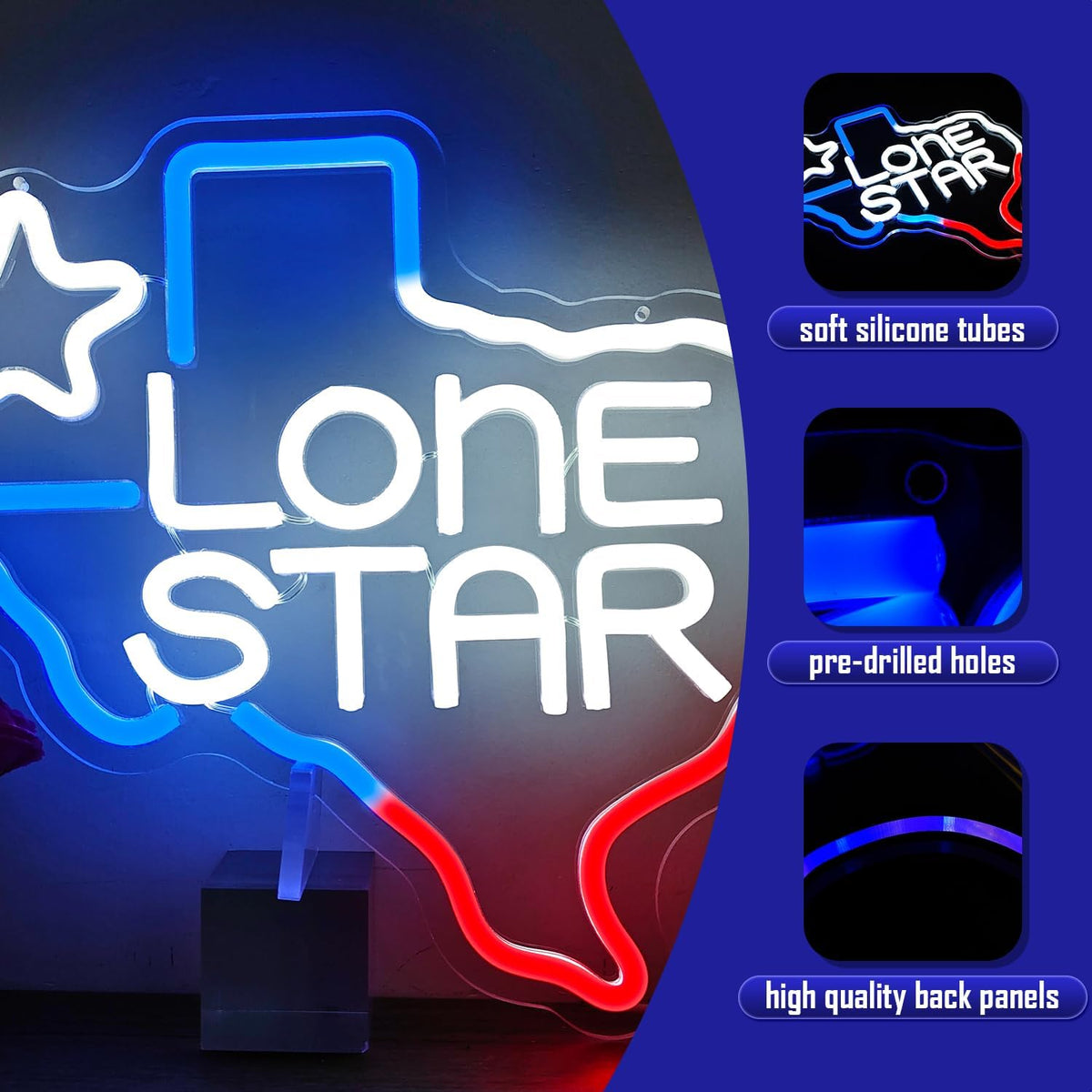 Letrero neón Lone Star regulable para dormitorio y bar