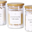 3 Dispensadores Qtip Vidrio con Tapas Soporte Bambú