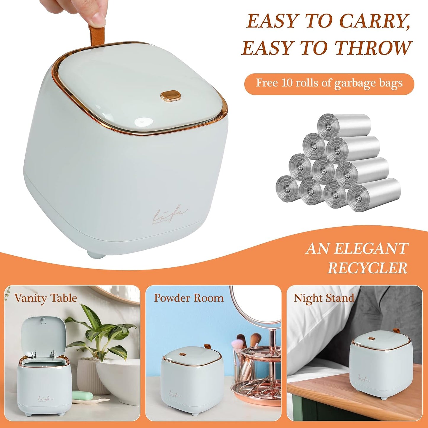 Cubo basura escritorio con 10 bolsas tapa presión