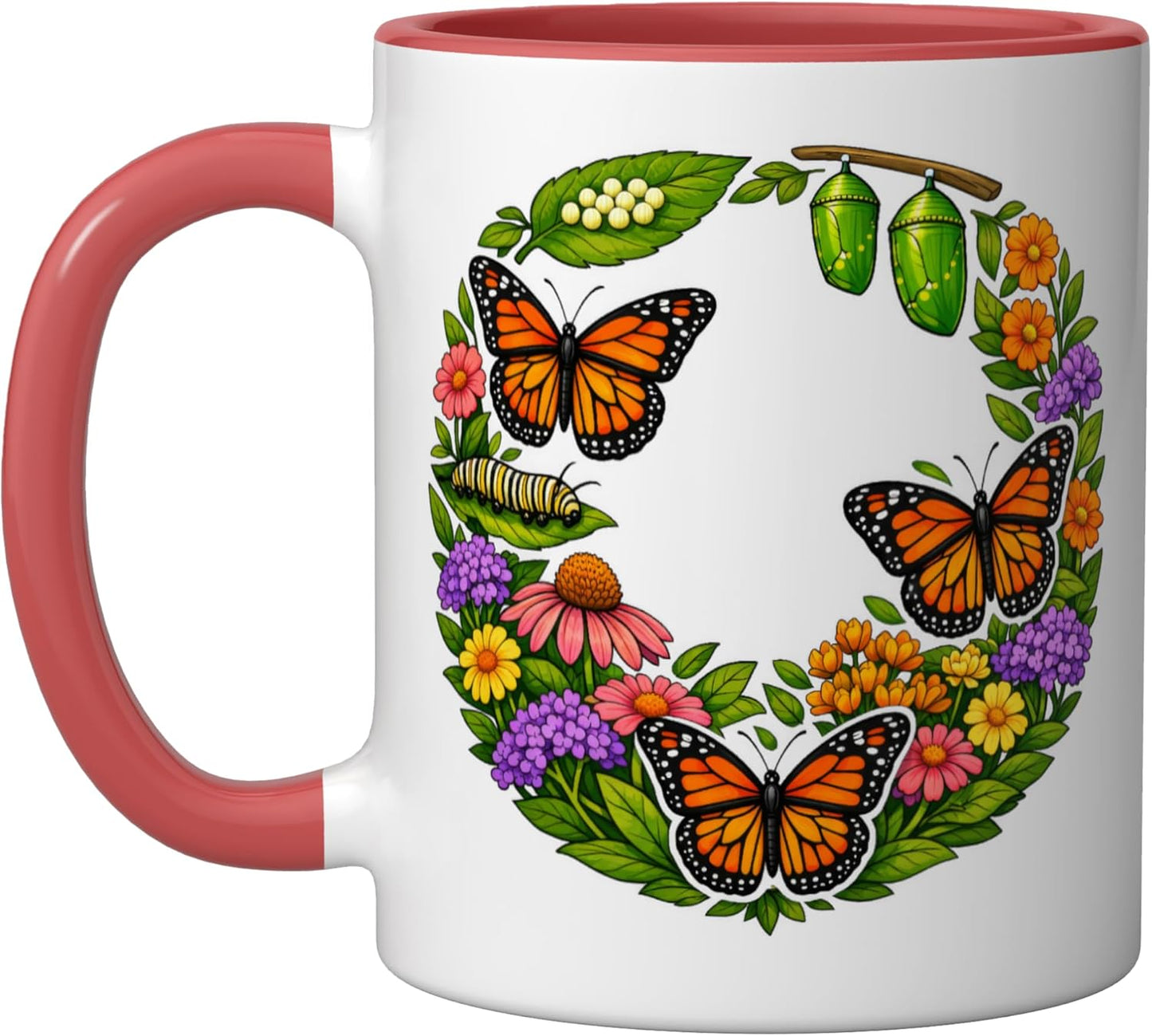 Taza Cerámica Mariposa Oruga Rojo/Blanco