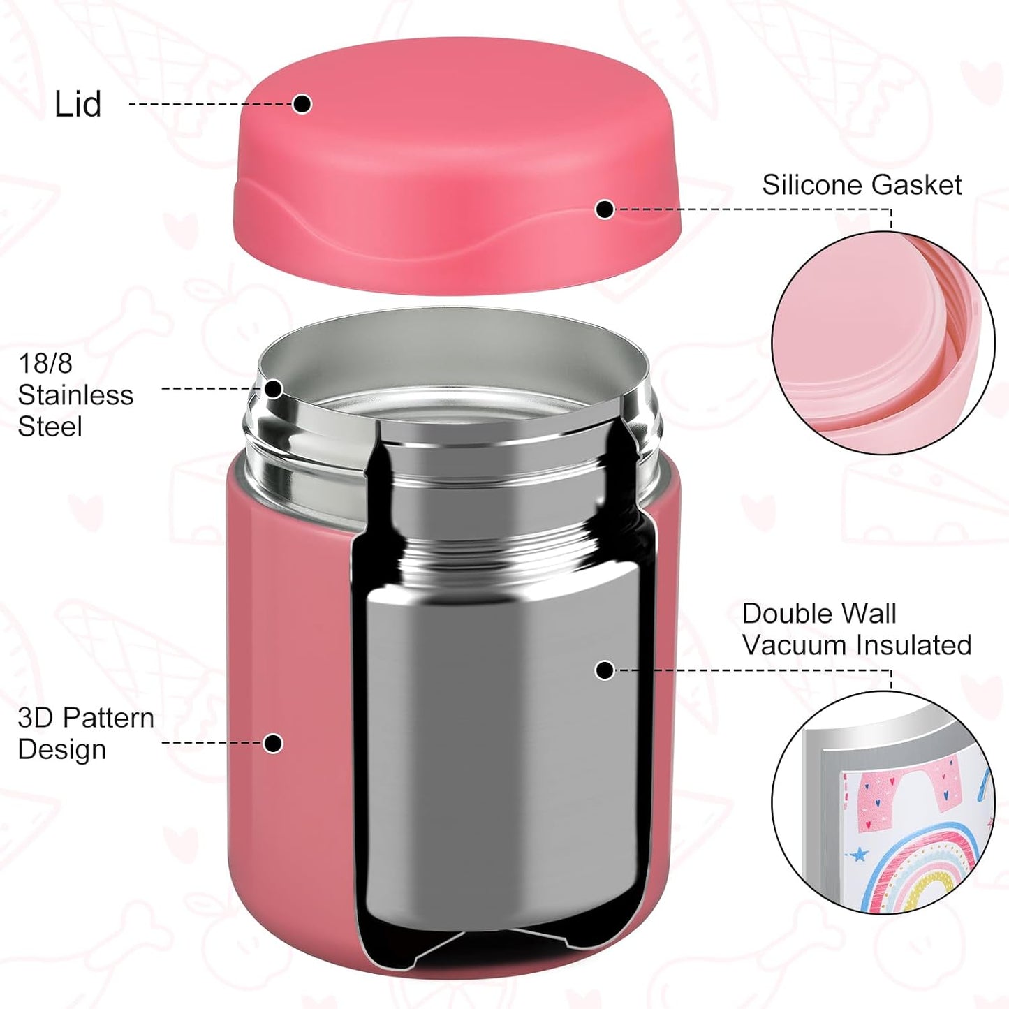 2 Pzas Contenedor Almuerzo Acero Inox 12oz para Niños