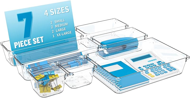 Set 7 organizadores cajones plástico transparente baño y tocador