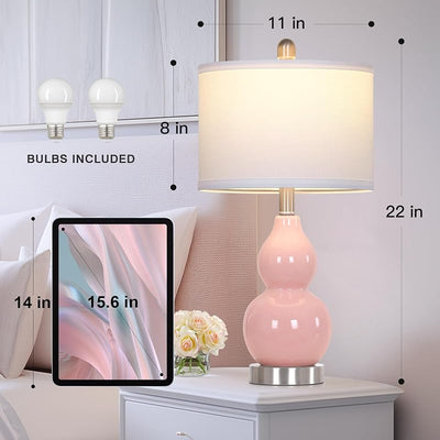 2 Lámparas Mesa Cerámica Calabaza Doble Rosa Dormitorio