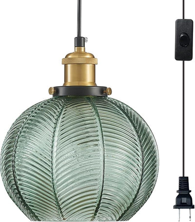 Lámpara colgante E26 cristal 7.8pulg 14.76ft verde vintage