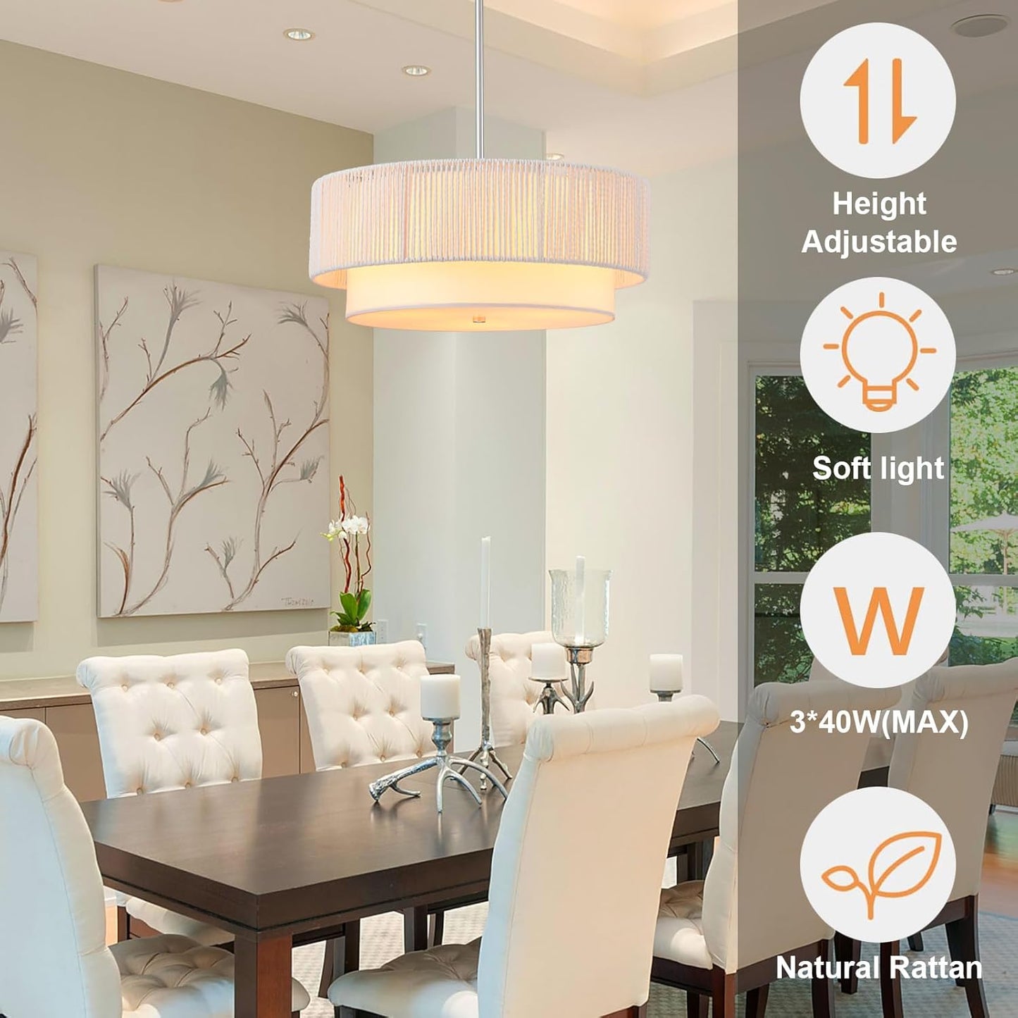 Candelabro Ratán Estilo Granja 18pulg 3 Luces para Comedor