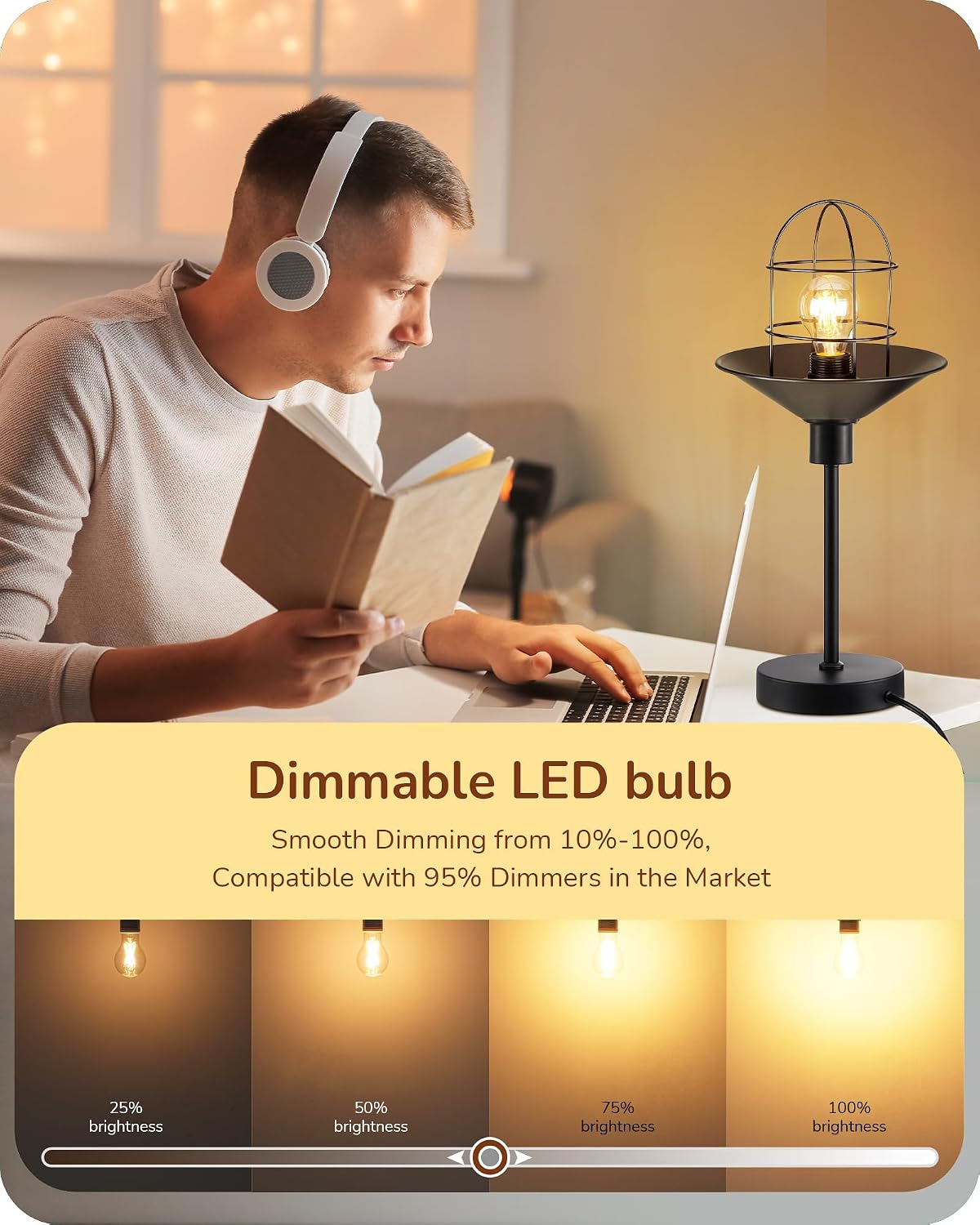 6 Bombillas LED Edison A19 Regulables 2700K E26