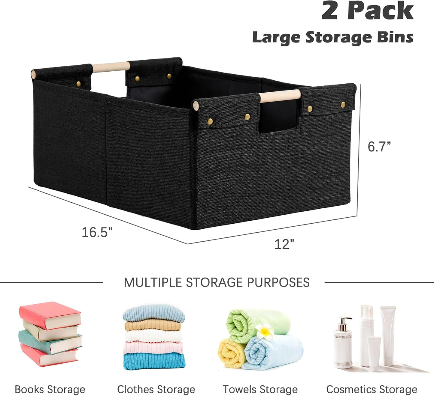 2 Cajas Almacenamiento Tela Lino con Asas Madera Plegables