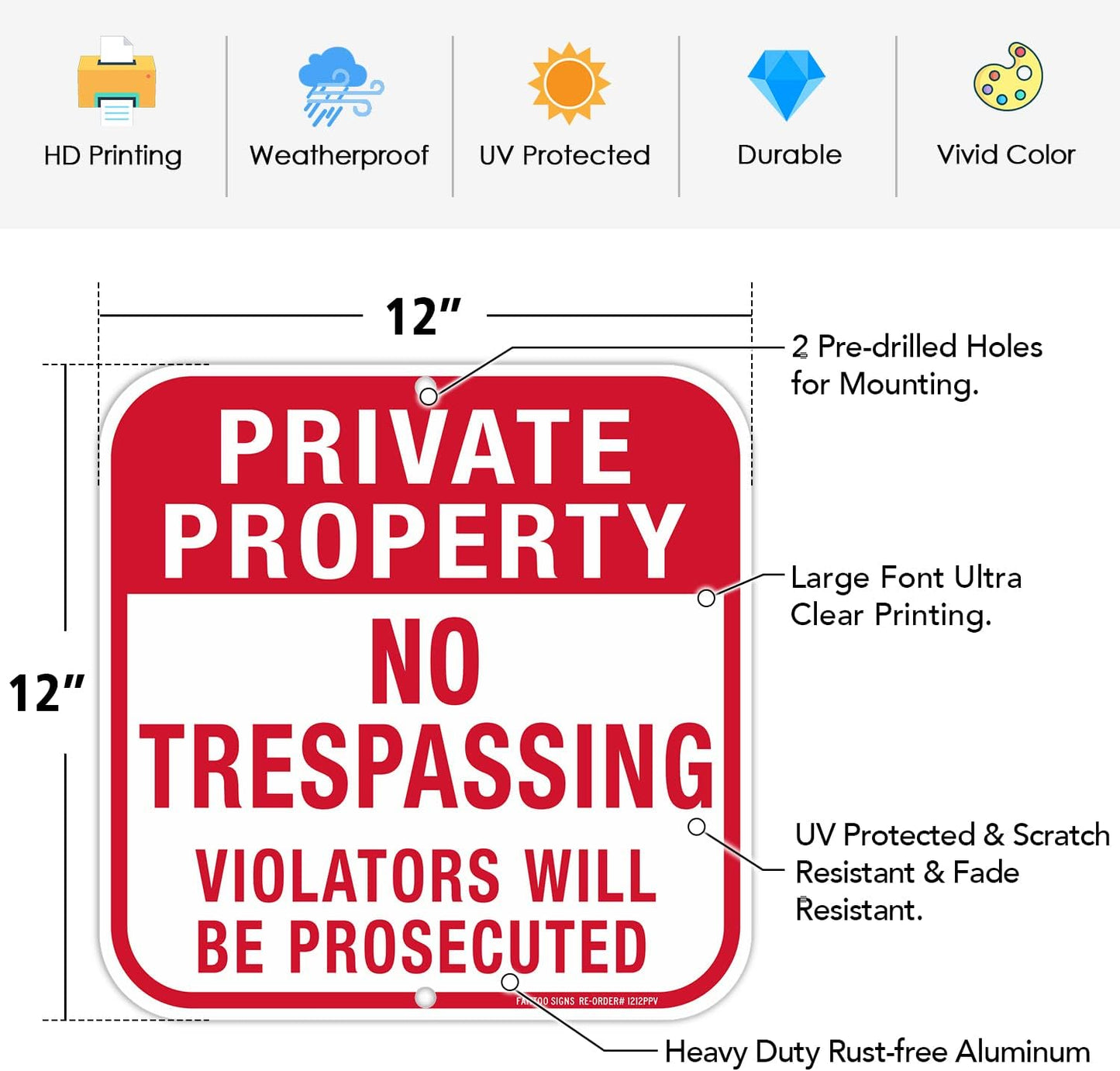 2 Carteles Propiedad Privada 12x12" Aluminio UV Impermeable