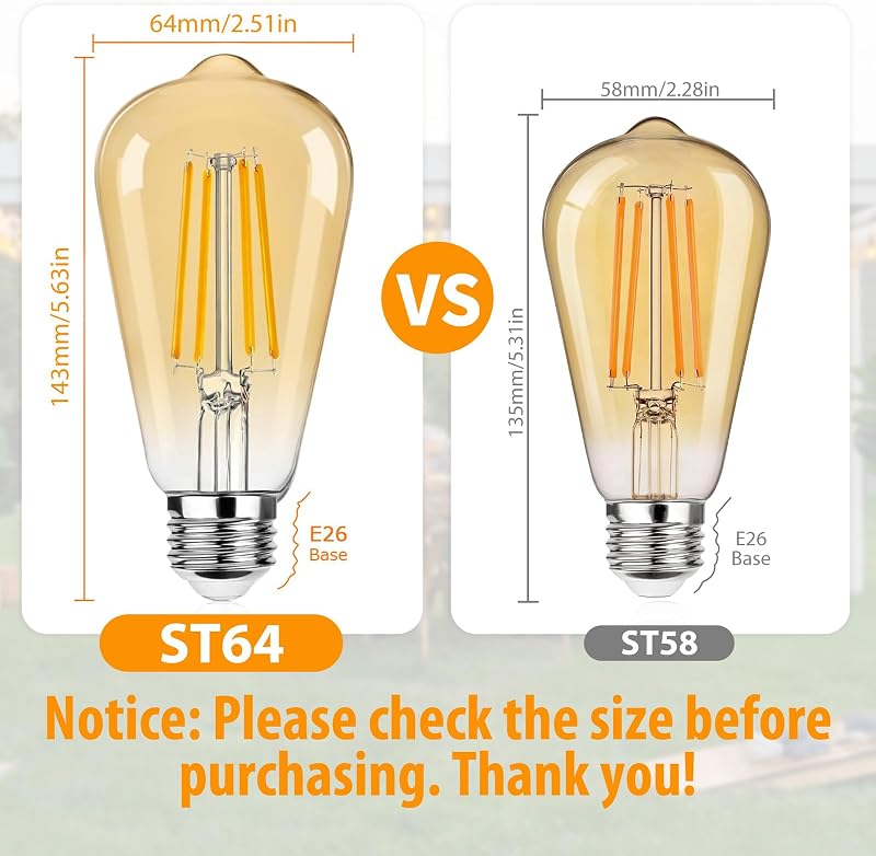 12 Pack Bombillas LED Edison ST64 7W 2700K E26 Regulables