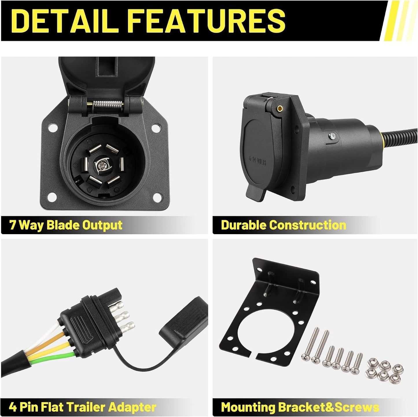 Adaptador remolque 4 pines a 7 vías con soporte