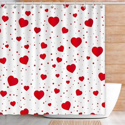 Cortina ducha San Valentín 72x72pulg con 12 ganchos corazones rojos