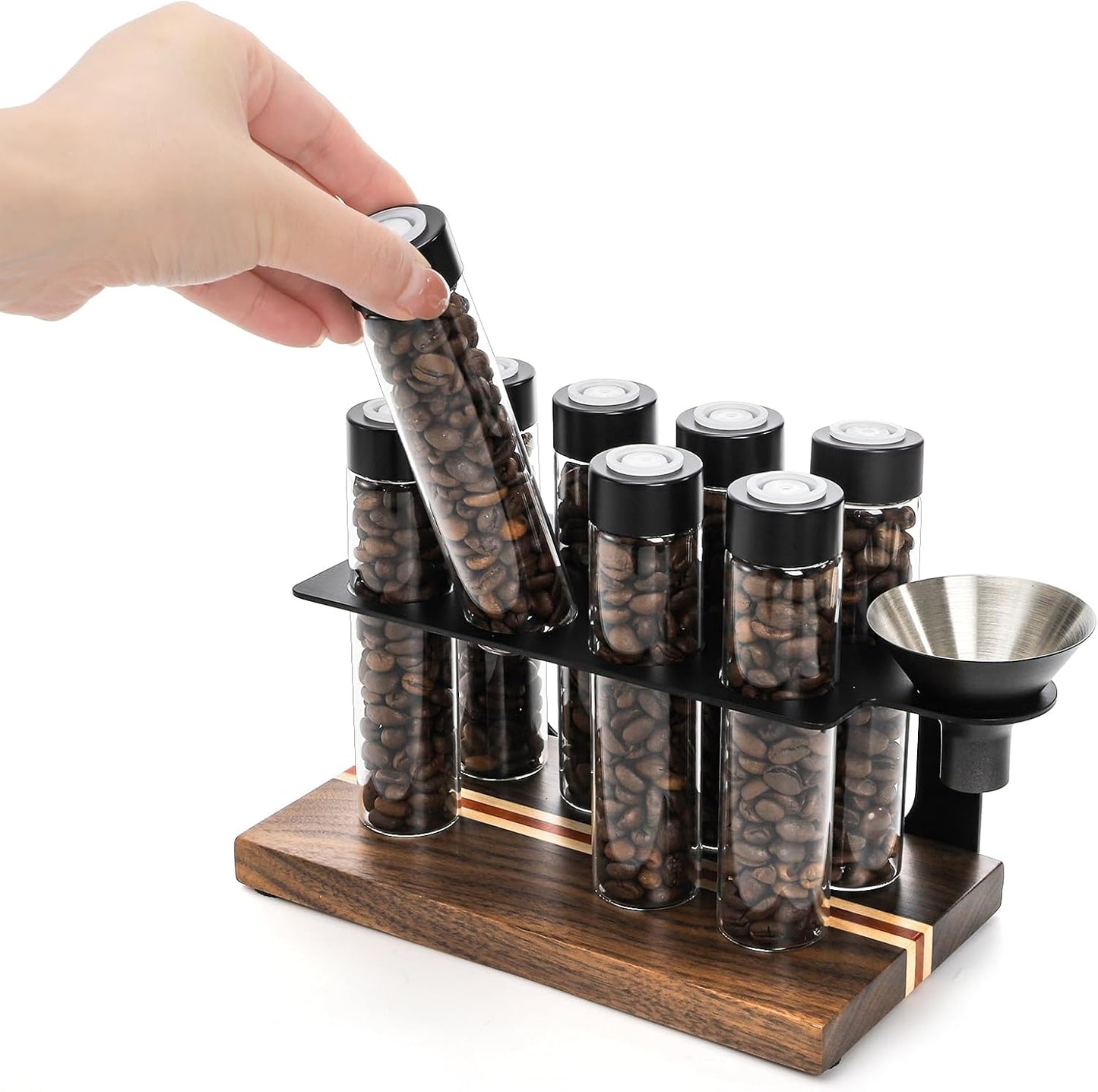 8 Viales Granos Café 2oz Vidrio Válvula Escape Madera