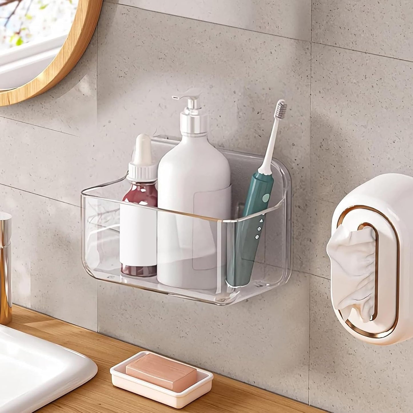 Organizador acrílico autoadhesivo para pared baño cocina
