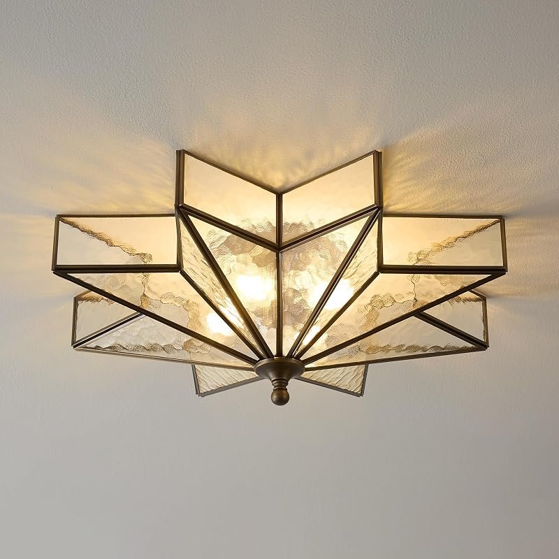 Lámpara techo estrella bronce negro 19.5" vidrio martillado