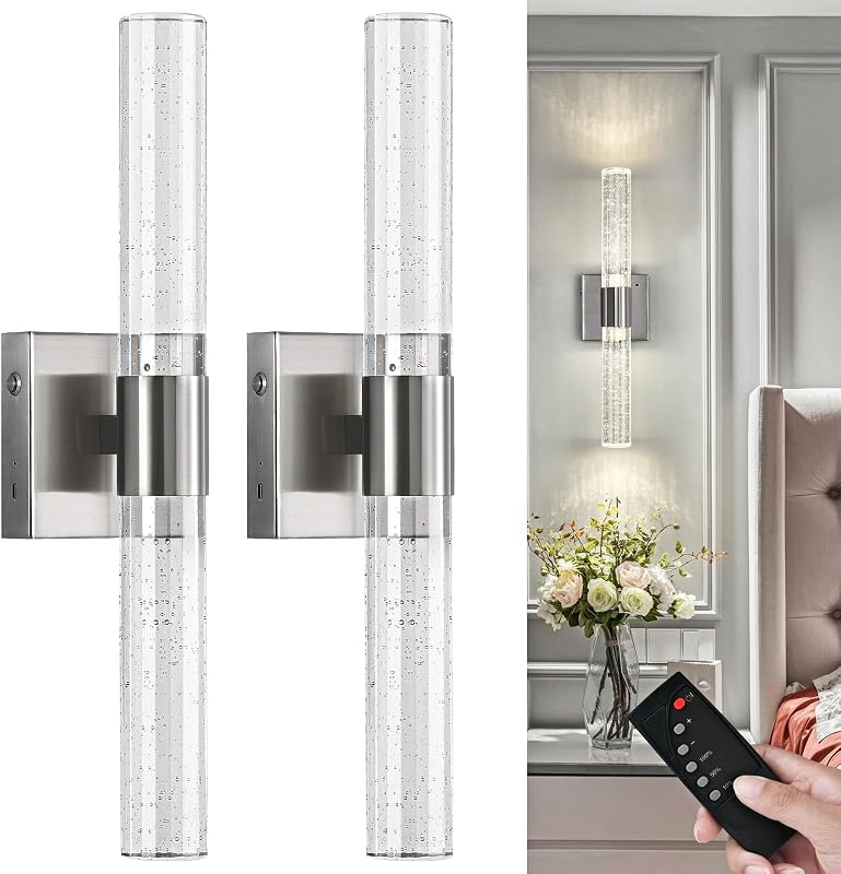 2 Apliques Pared Inalámbricos LED Níquel 4000K