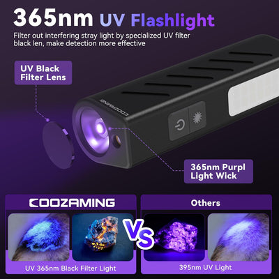Linterna UV 365nm recargable EDC con luz negra y haz verde