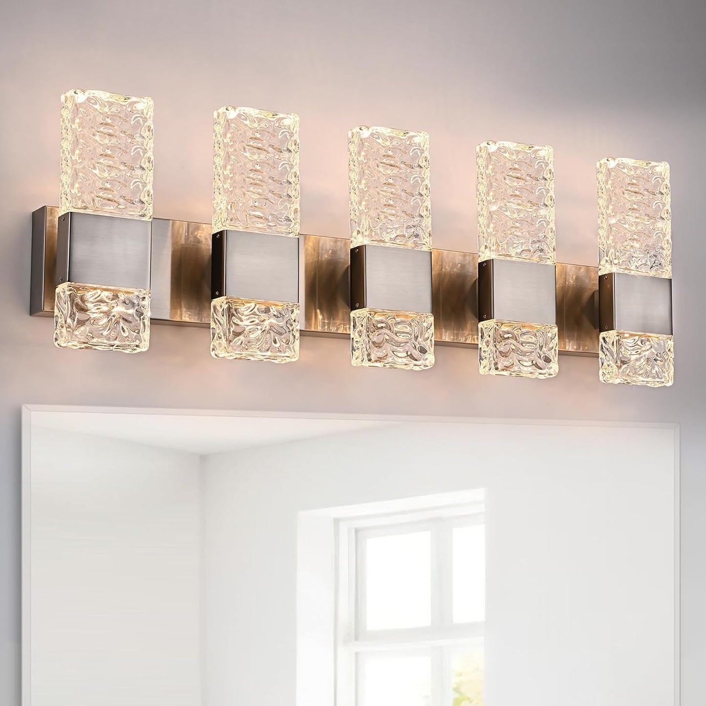 Lámpara pared 5 luces LED níquel cepillado pantalla cristal