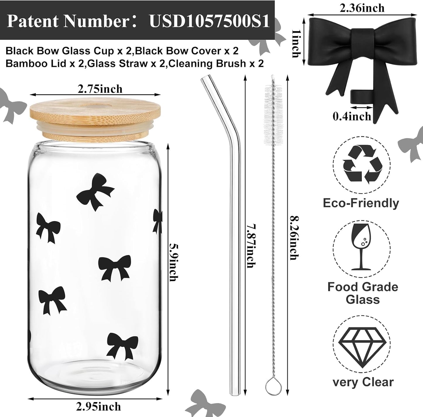 Set 2 vasos vidrio 16oz con lazo tapas popote silicona