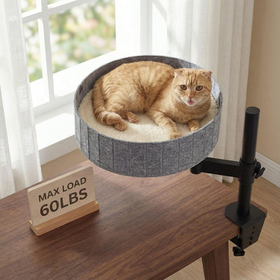 Cama fieltro gris felpa blanca ajustable para gatos