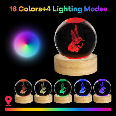 Luz nocturna colibrí 3D 2.4pulg con 16 colores decorativa