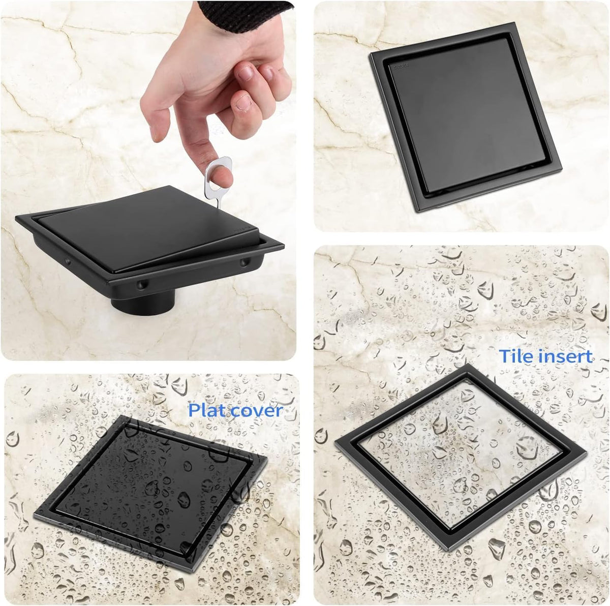 Rejilla drenaje ducha 6pulg acero inox negro mate