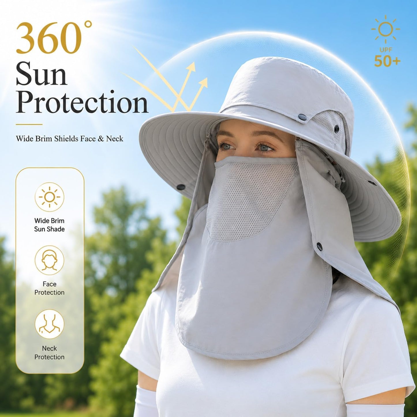 Sombrero sol unisex protección cara cuello jardín deportes