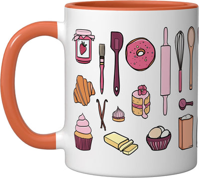 Taza cerámica para pastelería con diseño rosa y naranja/blanco