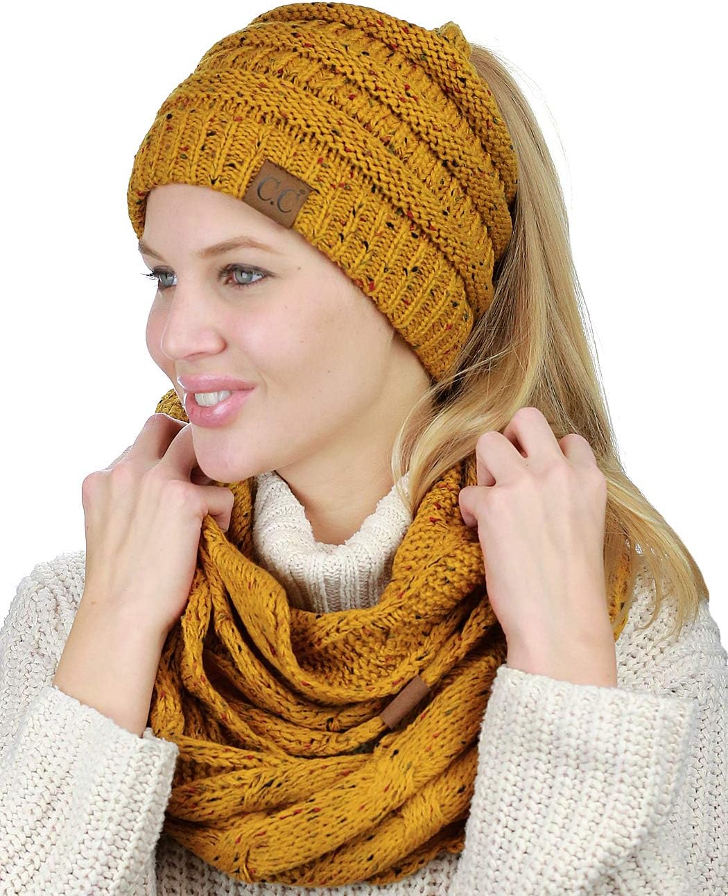 Kit gorro punto trenzado y bufanda Infinity Loop colorido