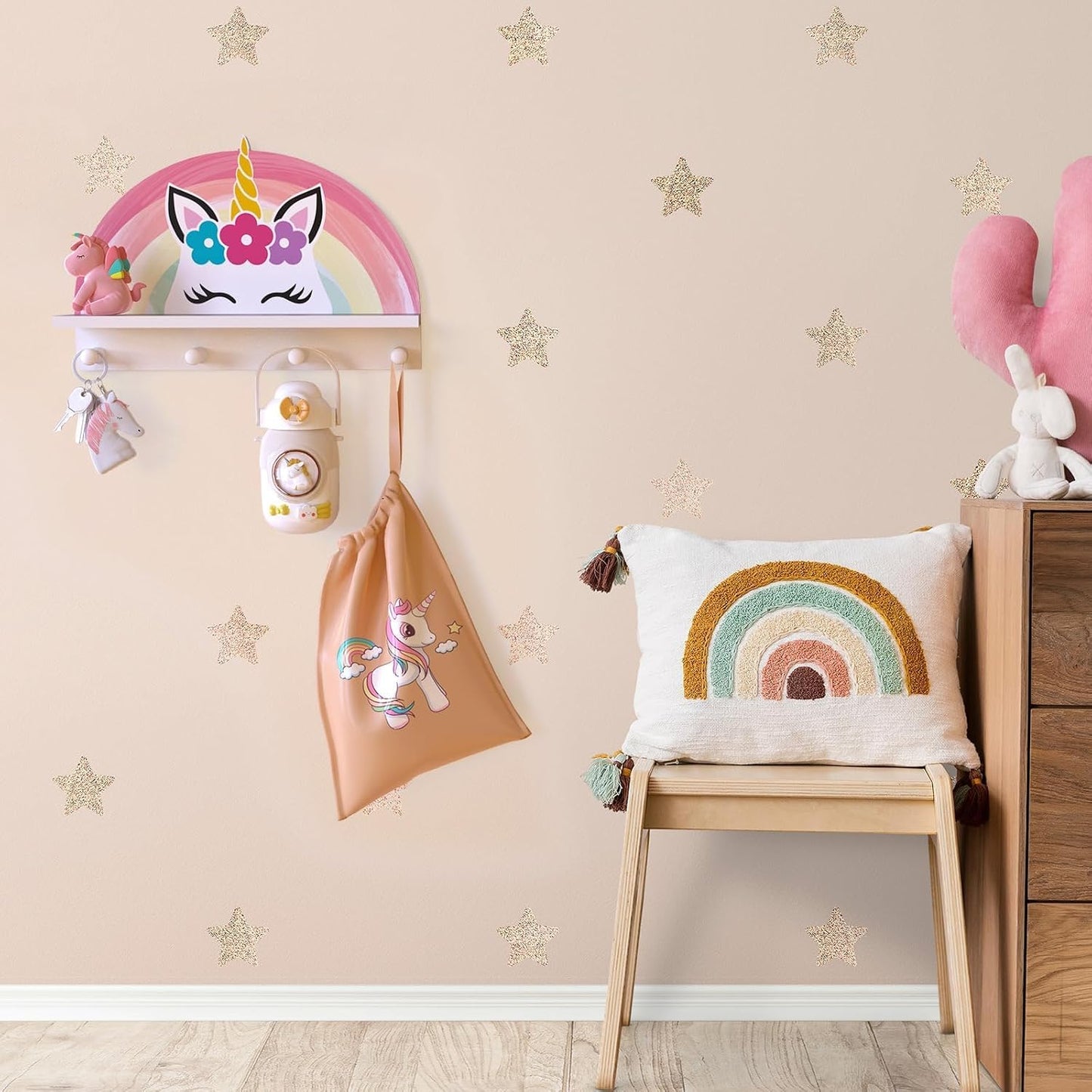 Estante unicornio para dormitorio niña con ganchos